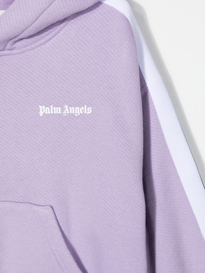 Shop Palm Angels Kids Lilac Hoodie With Contrast Logo And Stripes In Lilac/white