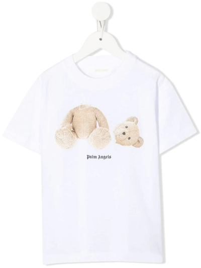 Shop Palm Angels Kids White Bear T-shirt In White/brown