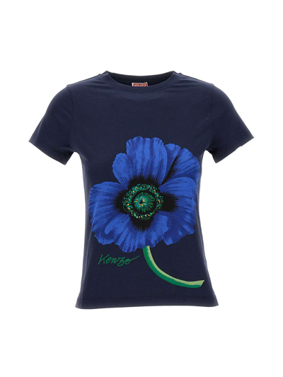 Shop Kenzo Paris Graphic Classic Cotton T-shirt In Blue
