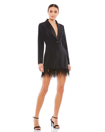 Shop Mac Feathered Trim Tuxedo Dress In Black