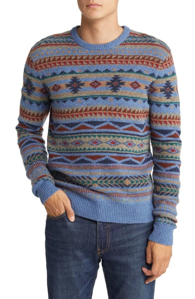 Shop Faherty Doug Good Feather Fair Isle Wool Sweater In Blue Winter Night