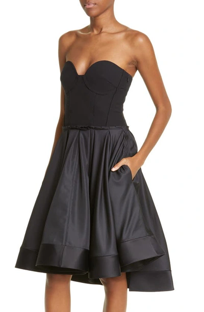 Shop Proenza Schouler Mixed Media Virgin Wool Blend & Taffeta Bustier Dress In Black
