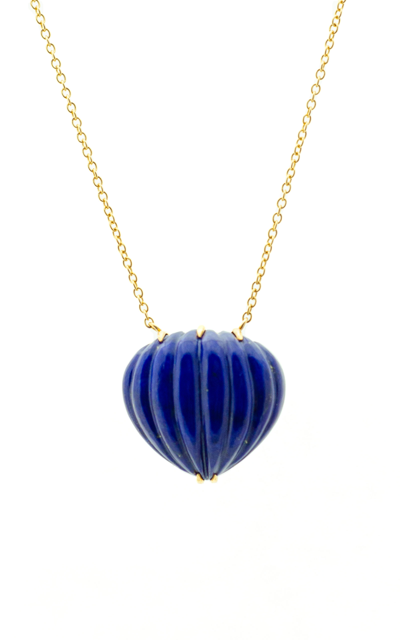 Shop Haute Victoire Women's Lapis Lazuli Carved Heart Necklace In Blue