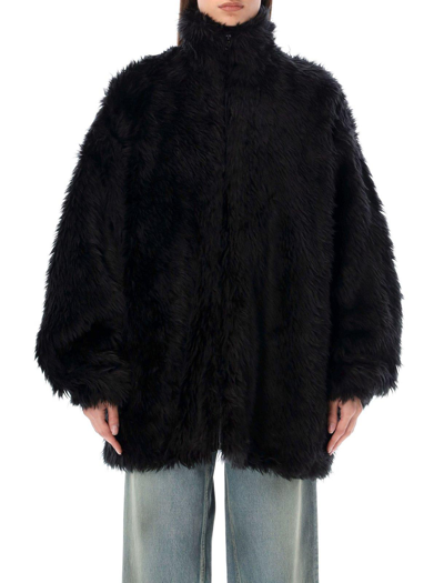 Shop Balenciaga Eco-fur Zipped Jacket In Nero