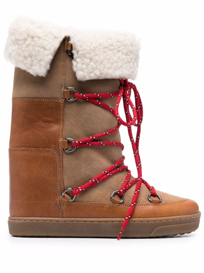 Shop Isabel Marant Shearling-trim Lace-up Boots In Brown