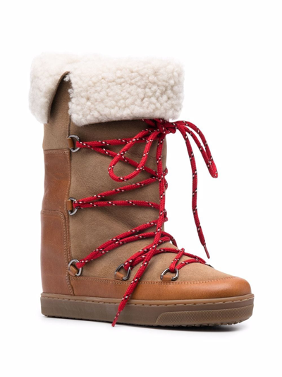 Shop Isabel Marant Shearling-trim Lace-up Boots In Brown
