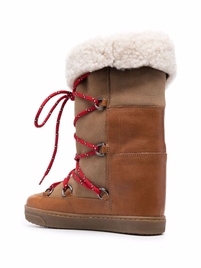 Shop Isabel Marant Shearling-trim Lace-up Boots In Brown