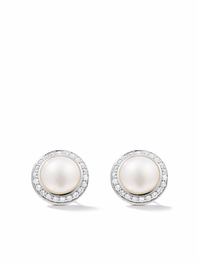 Shop David Yurman 8mm Sterling Silver Petite Cerise Pearl And Diamond Stud Earrings