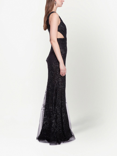 Shop Marchesa Notte Cut-out Glitter-detail Gown In Black