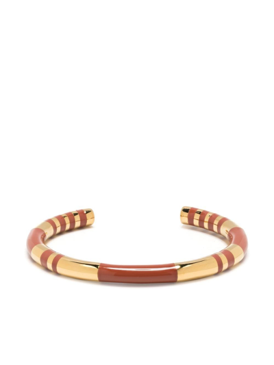 Shop Aurelie Bidermann Positano Enamel-detail Bracelet In Gold & Terracotta Bakelite