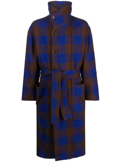 Shop Lemaire Check Pattern Belted Coat In Brown