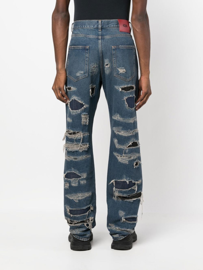 Shop 424 Straight-leg Distressed Jeans In Blue