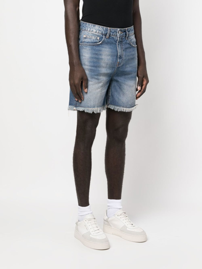 Shop Flaneur Homme Frayed-hem Denim Shorts In Blue