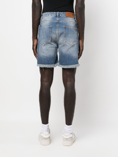 Shop Flaneur Homme Frayed-hem Denim Shorts In Blue