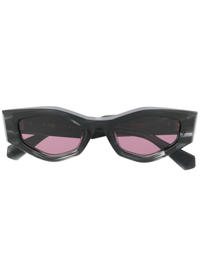 Shop Valentino Rockstud Irregular-frame Sunglasses In Black