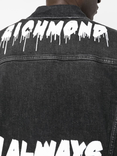 Shop John Richmond Slogan-print Denim Jacket In Black