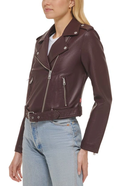 Shop Levi's® Faux Leather Fashion Belted Moto Jacket In Burgundy