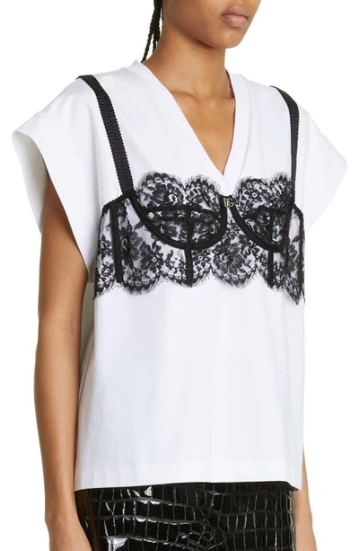 Shop Dolce & Gabbana Lace Bustier Detail T-shirt In Bianco Naturale