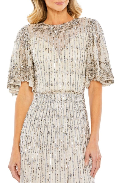Shop Mac Duggal Sequin Flounce Sleeve Tulle Cocktail Dress In Nude Silver