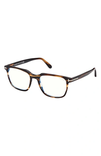 Tom Ford 53mm Square Blue Light Blocking Glasses In Dark Brown / Smoke