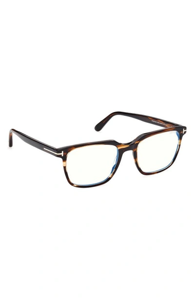 Shop Tom Ford 53mm Square Blue Light Blocking Glasses In Dark Brown / Smoke