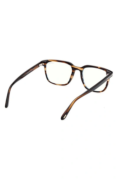 Shop Tom Ford 53mm Square Blue Light Blocking Glasses In Dark Brown / Smoke