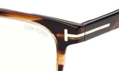 Shop Tom Ford 53mm Square Blue Light Blocking Glasses In Dark Brown / Smoke