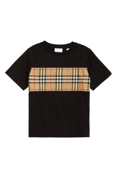 Shop Burberry Kids' Cedar Check Panel Cotton T-shirt In Black