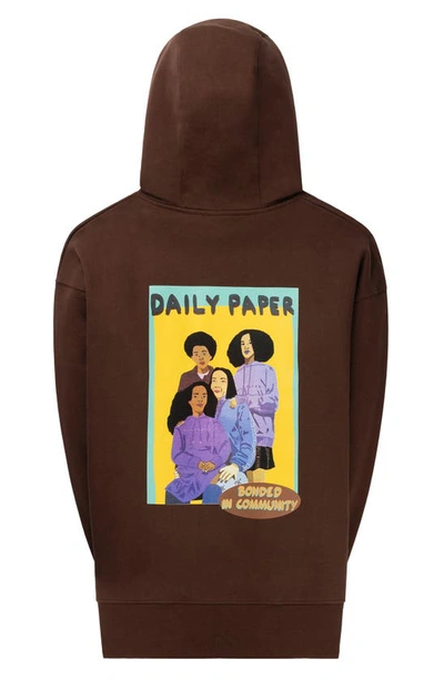 Shop Daily Paper Horizo Cotton Hoodie In Chocolate Brown