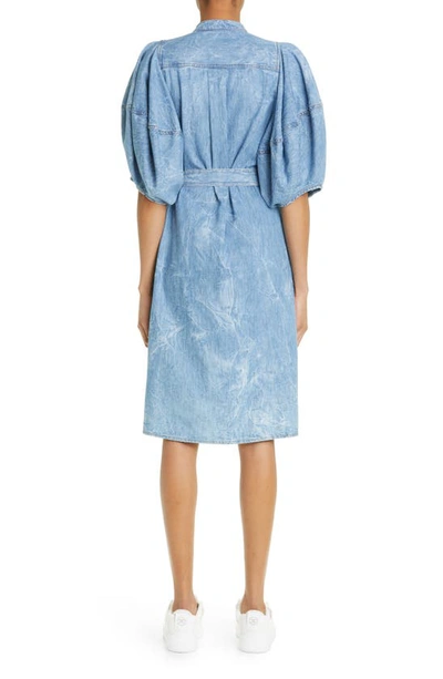 Shop Stella Mccartney Puff Sleeve Crinkled Denim Shirtdress In 4256 - Crinkle Blue