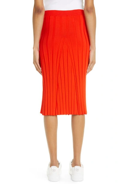 Shop Stella Mccartney Wide Rib Knit Cotton Midi Skirt In 6512-bright Red