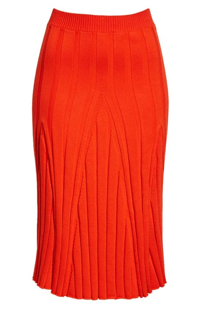 Shop Stella Mccartney Wide Rib Knit Cotton Midi Skirt In 6512-bright Red