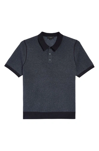Shop Vince Bird's Eye Wool & Cashmere Polo In Coastal/ Pacific Blue