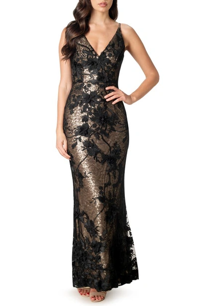 Dress The Population Sharon Gown In Brushed Gold M