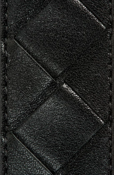 Shop Bottega Veneta Double Buckle Intrecciato Leather Belt In Black-silver