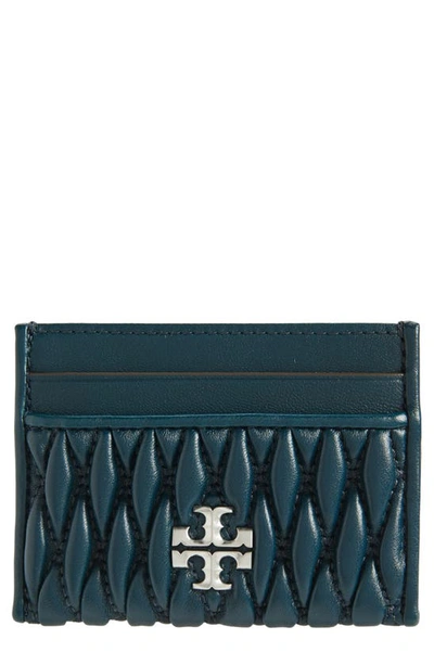 Tory Burch Kira Leather Ruched Card Case In Teal Night