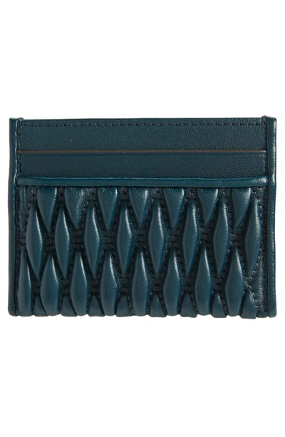 Tory Burch Kira Leather Ruched Card Case In Teal Night