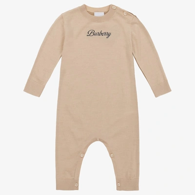 Shop Burberry Beige Thomas Bear Knitted Romper