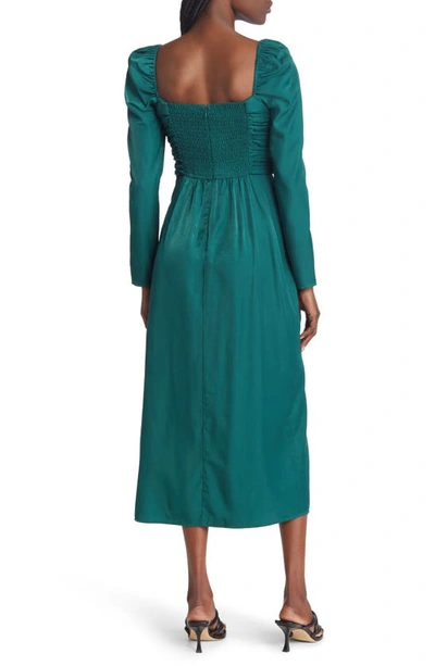 Shop Charles Henry Ruched Long Sleeve Midi Dress In Green