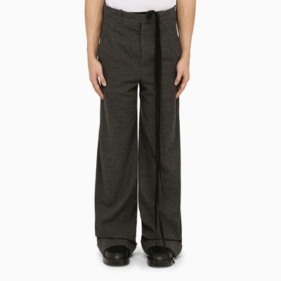 Shop Ann Demeulemeester Grey Wool Baggy Trousers