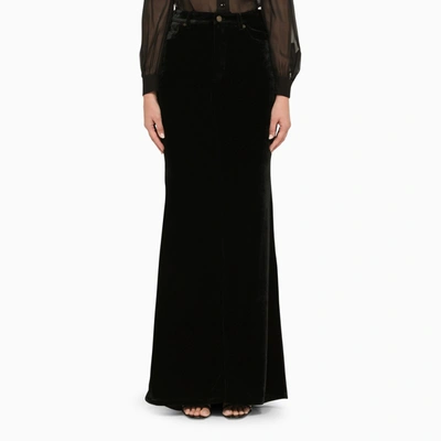 Shop Saint Laurent | Black Velvet Long Skirt