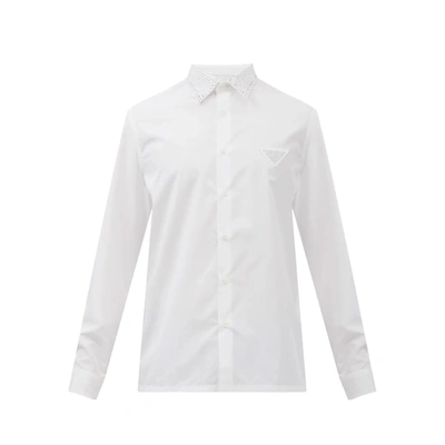 Shop Prada Studded Crystal Collar Shirt In White