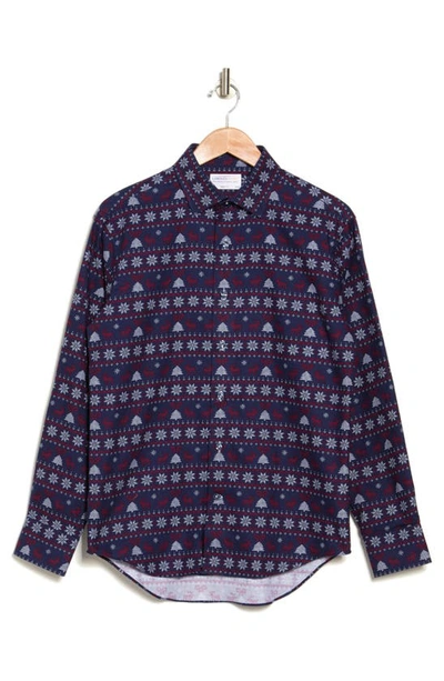 Shop Lorenzo Uomo Holiday Print Button-down Shirt In Navy/ Red