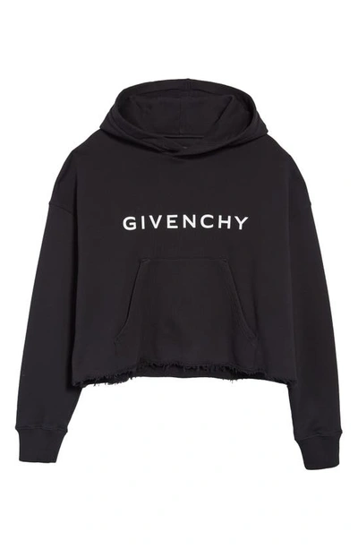 Shop Givenchy Logo Crop Graphic Hoodie In Black