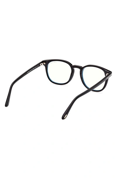 Shop Tom Ford 52mm Round Blue Light Blocking Glasses In Shiny Black
