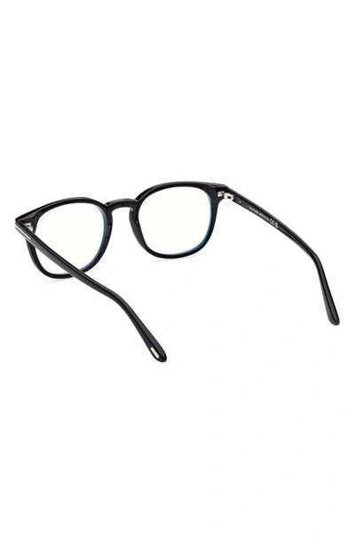 Shop Tom Ford 52mm Round Blue Light Blocking Glasses In Shiny Black