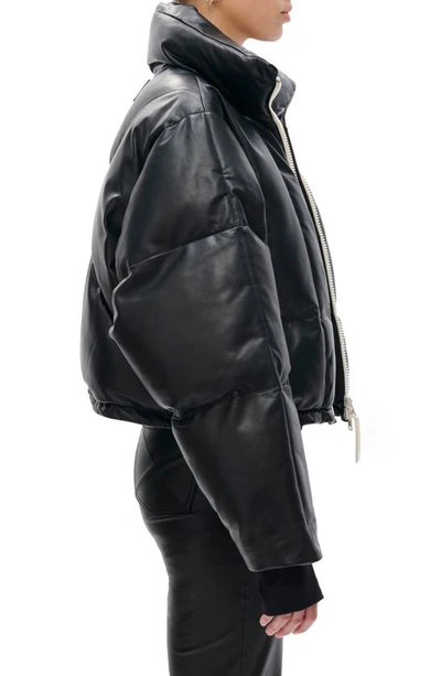 Shop Shoreditch Ski Club Clara Leather Puffer Jacket In Black