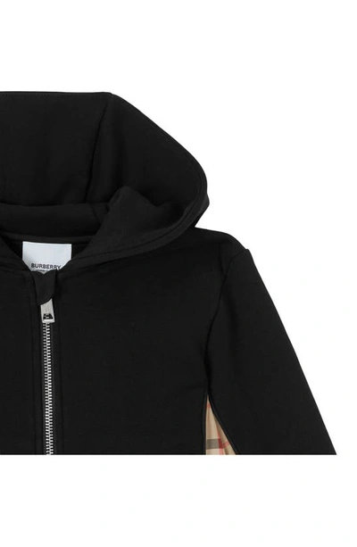 Shop Burberry Kids' Nolen Check Trim Cotton Zip Hoodie In Black