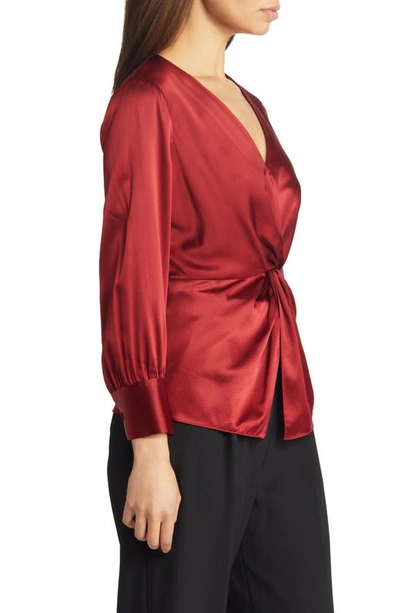 Shop Theory Twist Silk Blouse In Red Dhalia