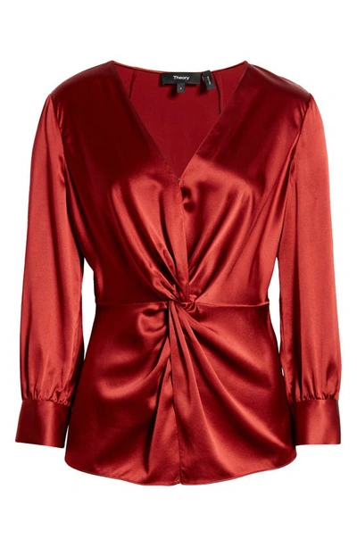 Shop Theory Twist Silk Blouse In Red Dhalia